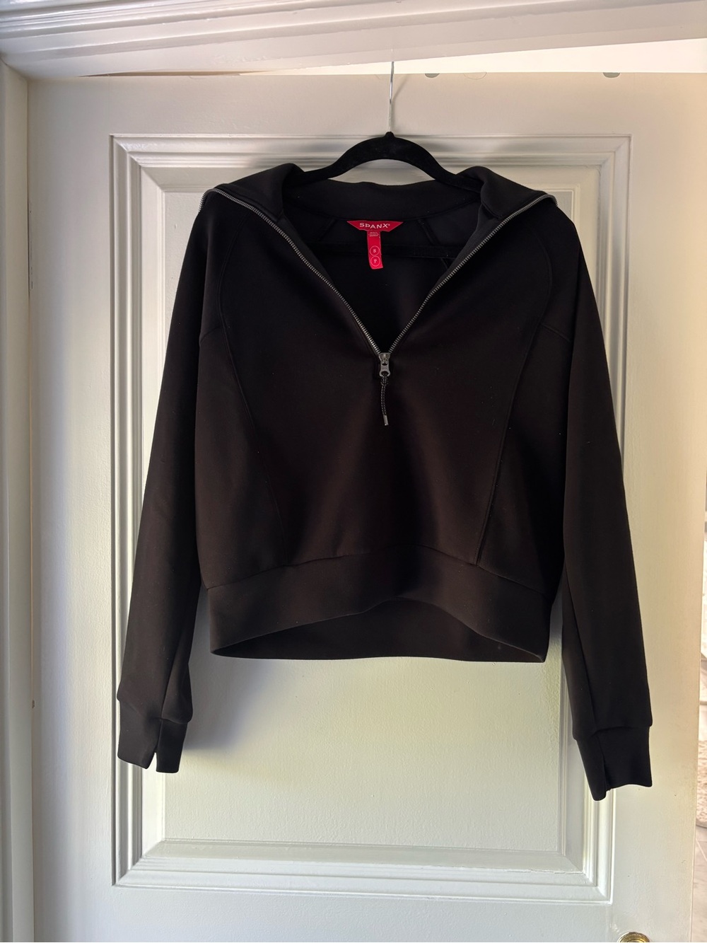 SPANX Black Quarter-Zip Cropped Pullover